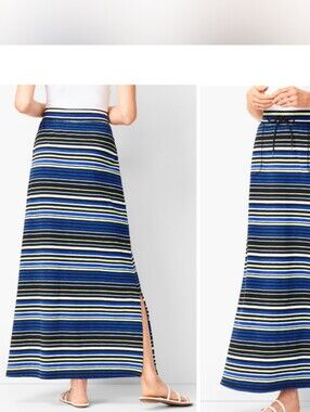 Talbots Blue Striped Maxi Skirt with Side Slit